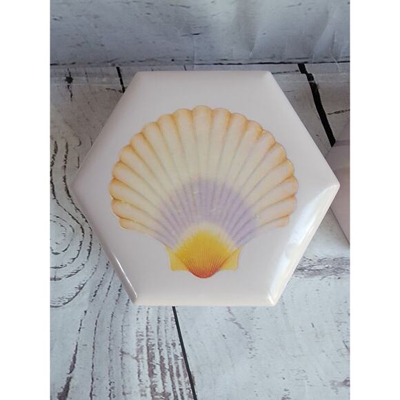 VTG 80s Set of Purple Nesting Jewelry Trinket Boxes Seashell Graphic - Picture 3 of 12